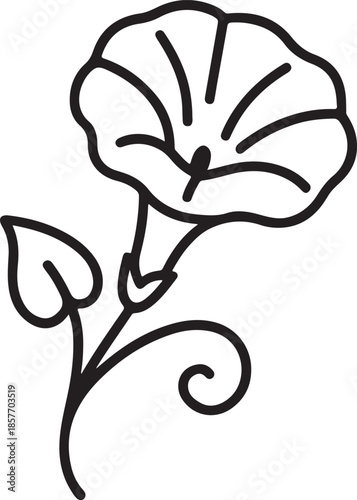 A morning glory flower icon with a trumpet-shaped bloom and vine outline vector