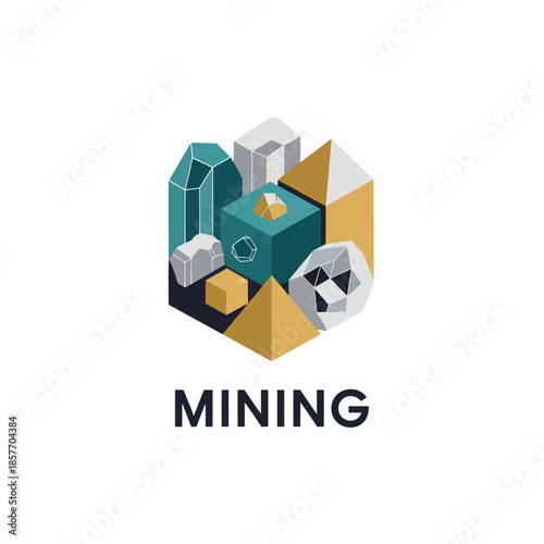 3D Mining Industry Icon with Geometric Shapes.