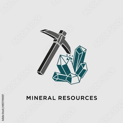 Geologist Hammer and Mineral Crystals Illustration.