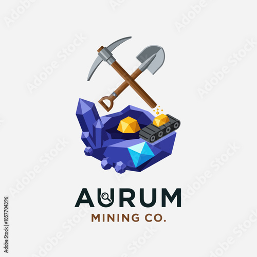 Aurum Mining Co Logo with Pickaxe and Gold.