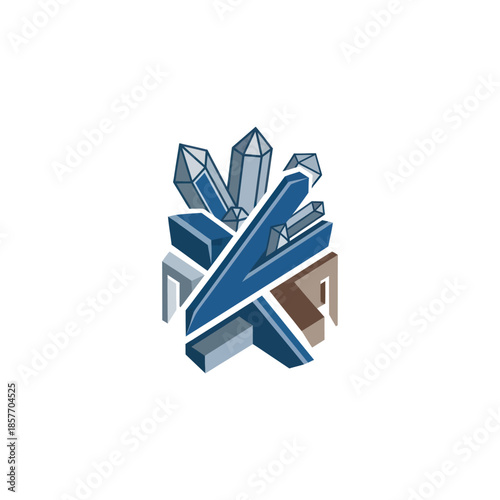 Stylized 3D Crystal Structure with Geometric Shapes.