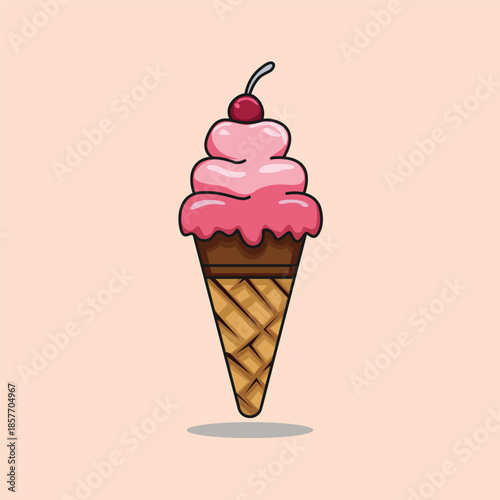 ice cream cone with cherry vector illustration