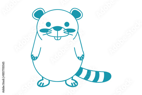 Cute raccoon stands upright with a striped tail in a teal outline vector