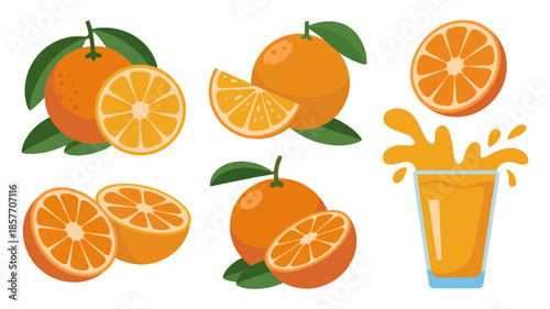 Fresh oranges and orange juice splashing in a glass