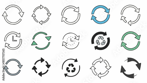 Collection of Circular Arrow Icons for Recycling and Rotation.