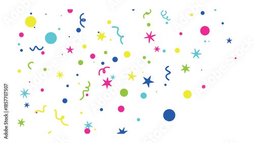 Colorful Confetti Celebration: A vibrant and joyful explosion of colorful confetti, featuring stars, circles, and ribbons, creating a sense of festivity and excitement.