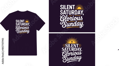 A mockup of a black t shirt featuring a religious phrase and sun graphic