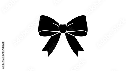 A minimalistic black bow on a blank canvas, perfect for various design applications. The bow's simplicity adds elegance