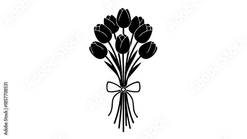 A bouquet of elegant tulips tied with a ribbon, a symbol of beauty and simplicity