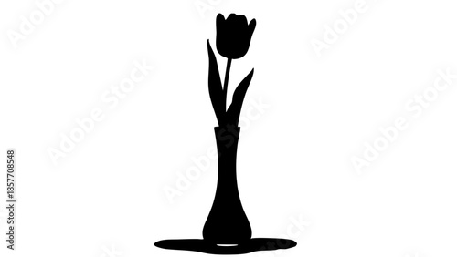 A beautiful black silhouette of a tulip flower in a vase. This image embodies elegance and simplicity. The flower, placed in the vase, shows perfect harmony
