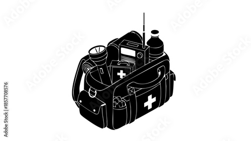 A first aid kit prepared with medical equipment and items. The kit consists of medical equipment inside. It is essential in any emergency or medical setting. 
