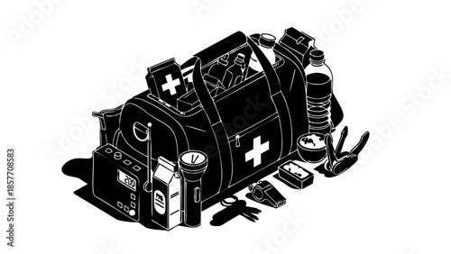 An organized and ready-to-use first aid kit with essential medical supplies, prepared for any emergency
