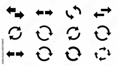 Collection of Black Arrow Icons for Navigation and Direction.