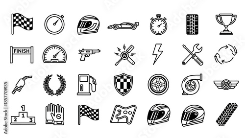 Racing Doodle Icons Collection Illustrating Speed and Competition.
