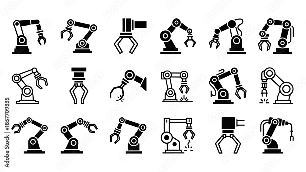 Obraz premium Robotic Arms and Mechanical Icons Collection.