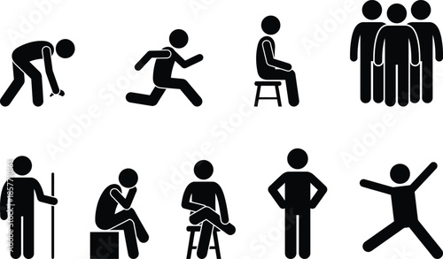 Collection of people icons showing various actions and emotions