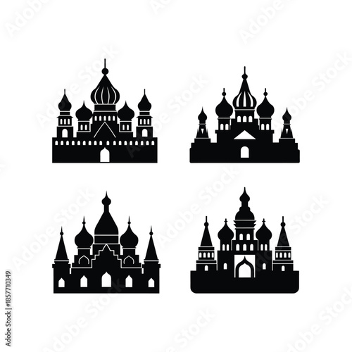 Kremlin palace in Russia set of silhouette vector illustration