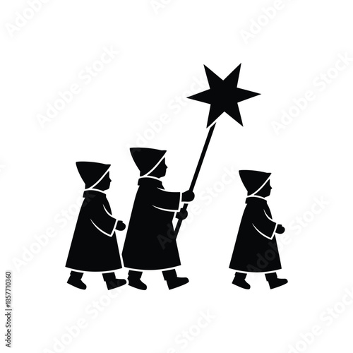 Nativity Epiphany parade Three Wise Men silhouette vector icon