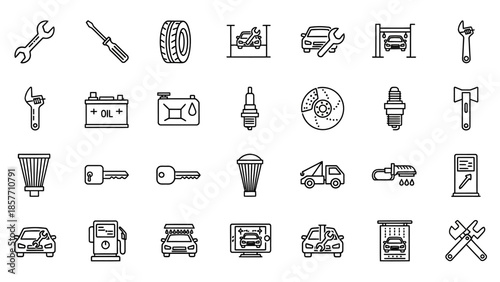Automotive Repair Tools and Car Service Icons Set.