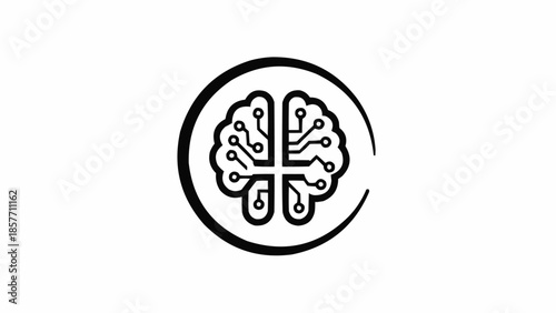 Artificial Intelligence Brain Circuitry in a Circular Frame.