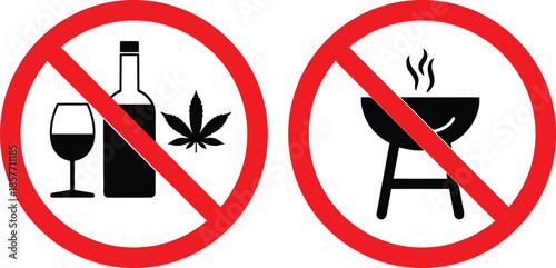 Prohibited activities sign indicating no alcohol marijuana and grilling