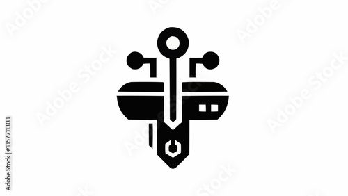Black and White Tech Icon - Futuristic Technology Symbol.