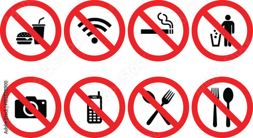 Collection of prohibited sign symbols on white background