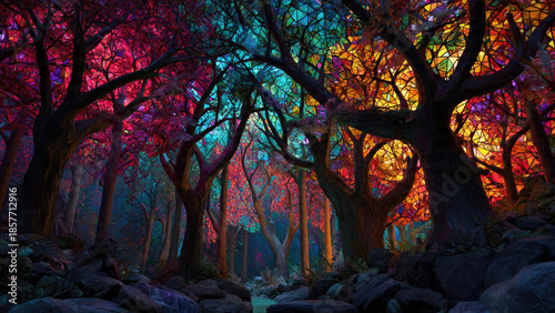 Fantasy Forest with Stained Glass Leaves