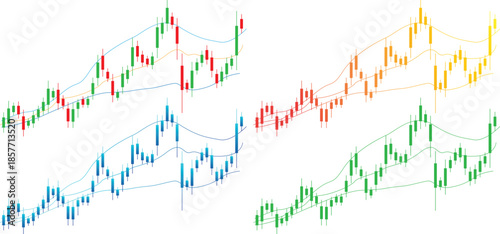 Multi Color Candlestick Trading Chart Vector Set