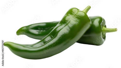 Cuadro en lienzo Two green poblano peppers isolated PNG, fresh chili peppers on transparent backg