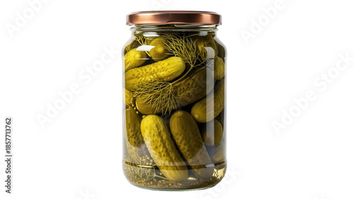 Quadro su tela Pickled cucumbers in a glass jar isolated PNG, homemade dill pickles for canning