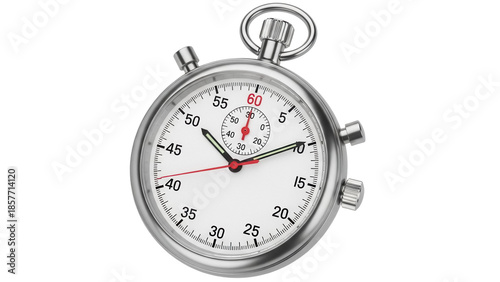 Tableau sur toile Classic silver stopwatch isolated PNG on transparent background, time measuremen