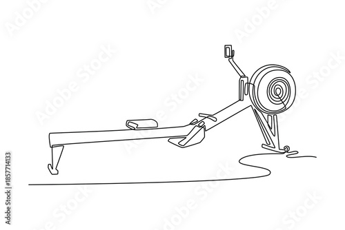 Stationary Rowing Machine. Gym Property concept. Single line draw design. Vector graphic illustration
