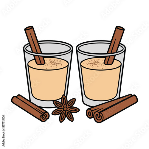 A closeup of brown cinnamon sticks and spice powder rests on a wooden kitchen table near a mortar and pestle, serving as a natural aromatic ingredient for cooking or a chocolate drink
