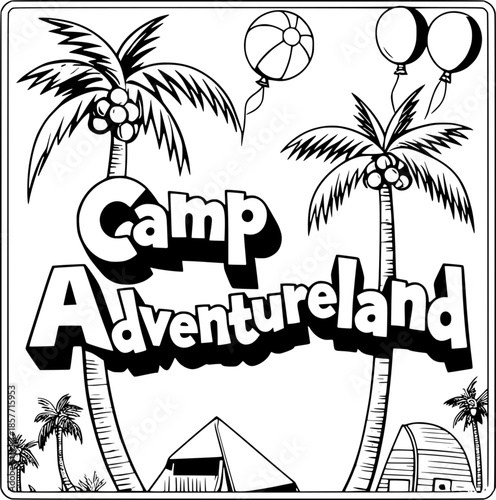 Beachside Summer Camp View with Tents and Ocean