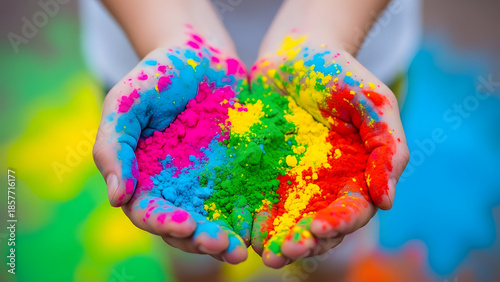 Vibrant holi colors in cupped hands celebrating joy and festivity