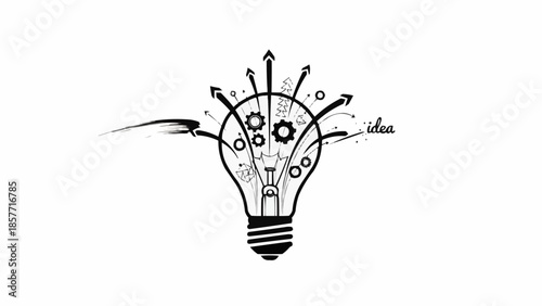 Light Bulb Idea Generation - Gears, Arrows, and Creative Thinking.