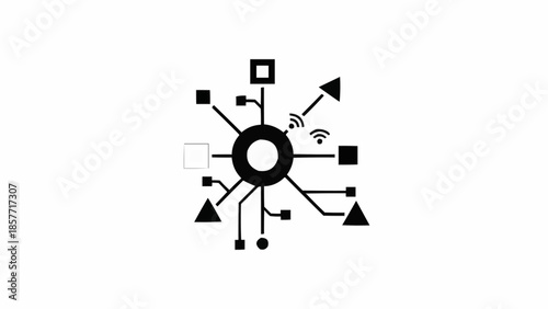 Abstract representation of interconnected technology with central node and radiating connections.