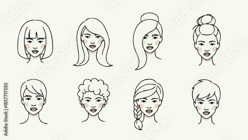 Diverse Womens Hairstyles - A Collection of Line Art Portraits.