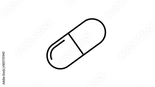 Minimalist capsule pill outline icon — two-part medicine capsule vector for UI/UX and medical graphics