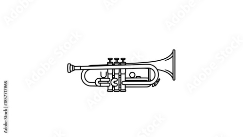 Line-art trumpet vector icon with valves and flared bell – minimalist black outline illustration
