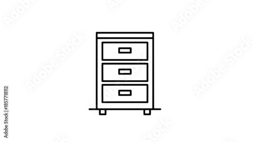 Minimal line art illustration of a three-drawer rolling filing cabinet icon