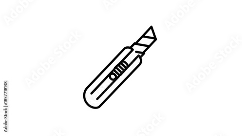 Minimalist line art of a retractable utility knife with extended blade