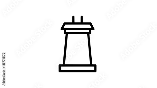 Outline vector icon of a tapered tower with platform and two antennas on a rectangular base