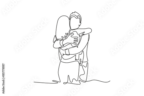 husband hugging his pretty young wife. Growing family life stage concept. Single line draw design. Vector graphic illustration