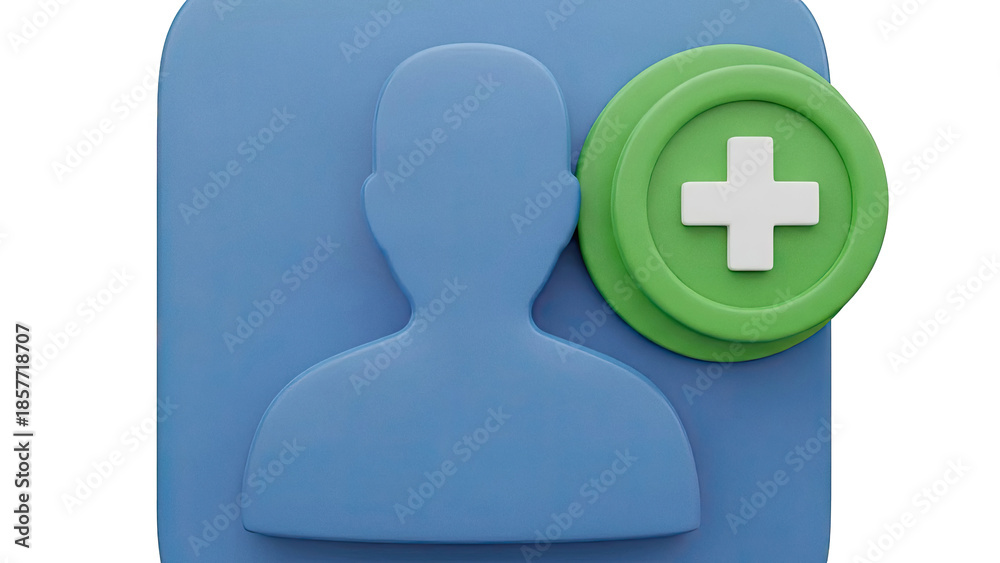 Fototapeta premium 3D Add User Icon with Plus Symbol on transparent background