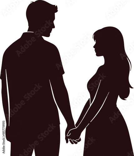 Silhouette of a loving couple, vector illustration of a man and woman hugging with black fashion and romance