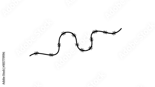 Minimalist black barbed-wire-like squiggly vector line with spikes - abstract line art