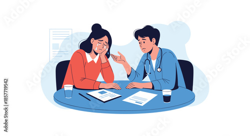 Compassionate male doctor comforting a crying female patient who is upset after receiving bad news about her health results.