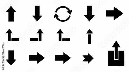 Collection of Black Arrow Icons for Navigation and Direction.